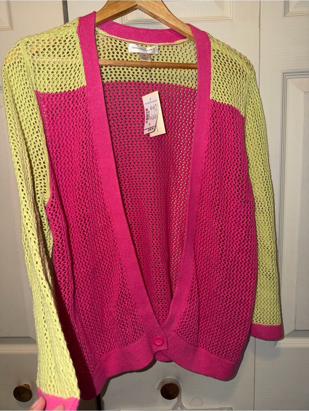 Christopher & Banks Pink and Lime Open-Knit Cardigan